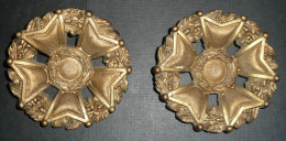 XIXe Lot 2 Grandes Rosaces D'ornement Bronze Doré, Légion étoile Couronne 95 Mm - Bronzi