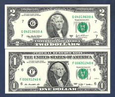 USA United States $2 Dollar 2003A & $1 Dollar 2009 MIRROR IMAGE RADAR SET UNC - Biljetten Van De  Federal Reserve (1928-...)