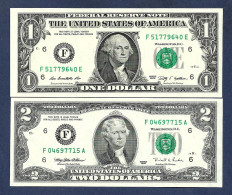 USA United States $2 Dollar 1995 & $1 Dollar 2009 MIRROR IMAGE RADAR SET UNC - Federal Reserve Notes (1928-...)