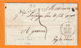1830 - Marque Postale 70 LA CLAYTTE, Saône Et Loire  Sur Lettre Pliée De Chassigny  Vers ISSOIRE, Puy De Dôme - Taxe 6 - 1801-1848: Voorlopers XIX