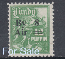 11. #L25 Great Britain Lundy Puffin Stamp 1953 By Air + 8p On 12p O/print #78A Mint. Retirment Sale Price Slashed! - Emisiones Locales