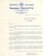 Superbe Lettre Des Ets Crovetto Charbons Et Bois De Chauffage à Monte-Carlo, Gauffrage Aux Armes Du Prince De Monaco - Other & Unclassified