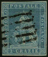 GRANDUCATO DI TOSCANA - Tipologia: O - Cr.2 Azzurro Su C.azzurra N.8 - Sassone N.5a - G.Oliva - P.V.
Qualità: "A" - Toscane