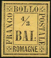 GOVERNO DELLE ROMAGNE - Tipologia: ** - B.1/2 Giallo Paglia N.1 - Sassone N.1 - G.Colla - P.V.
Qualità: "A" - 619 - Romagne