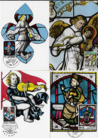 Belgique 1969 Y&T 1519 à 1522. Vitraux : Mons Ste Waudru, St Étienne à Herenelderen, St Jacques à Liège, Cornemuse - Glas & Fenster
