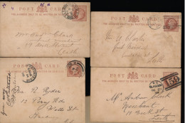 4 POST CARS  1899 LONDON, 1884 GLASCOW,1886 ANSTPUTHER,1899 LONDON,1884  DUNBAR       2 SCANS - Lettres & Documents