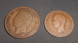 Lot 2 Monnaies 1869 1882 5 Et 10 Lepta Georges 1 Royaume De Grèce - Grèce