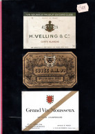 3 Etiquettes   Grand Vin MOUSSEUX H VELLING & CUVEE J.M. &St ROCH &  Lot B11 - Collezioni & Lotti