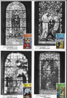 Guernesey 1973 Y&T 79 à 82. CM. Noël, Vitraux D'églises. Le Bon Berger, Le Christ Au Puits De Samarie, Saint Dominique - Glasses & Stained-Glasses