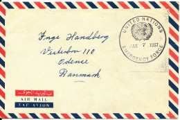 UN Emergency Force U.N.E.F Egypt Suez Rrise Air Mail Cover Sent To Denmark 7-1-1957 By A Danish Member. Tear At The Top - Storia Postale