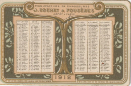 Calendrier Petit Format 1912 Très Bon état - Klein Formaat: 1901-20