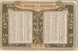 Calendrier Petit Format 1912 Très Bon état - Tamaño Pequeño : 1901-20