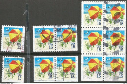 USA 1990 Beach Umbrella C.15 SC:#2443 Cpl Issue From Booklet : Singles, 3+3 & 2+2 Pairs + Pane 6 Pcs - 1981-...