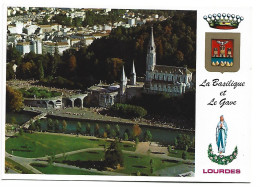 VUE AERIENNE SUR LA BASILIQUE / AERIAL VIEW OVER THE BASILICA.-  LOURDES.- FRANCIA - Luoghi Santi