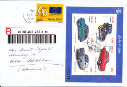 Spain Registered Cover Sent To Germany 19-12-2013 With Souvenir Sheet OLD CARS - Covers & Documents