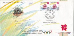 India FDC Olympic Games London 2012 Uprated With TURTLE Stamp And Sent To Germany - Lettres & Documents