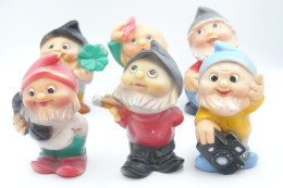 PIEPER POUET SQUEAKY:  DWARF DWERG NAIN GNOME Troubadour SET OF 6 - 1950's West Germany - L=12 - Rubber - Vinyl - Smurfen