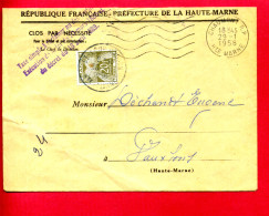 1958 - Lettre De La Préfecture De La Haute Marne Pour Vauxbons - Non Affranchie - Taxe Simple De 20 Fr N° 77 - Cartas Civiles En Franquicia