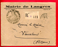 1948 - Lettre Recommandée De La Mairie De Langres Pour Vauxbons - Envoyée En Franchise - Cartas Civiles En Franquicia