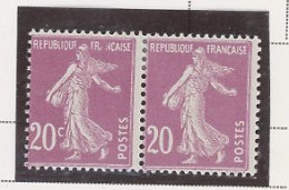 VARIÉTÉ - N° 190  N*  SEMEUSE CAMÉE 20c LILAS - 1 PAIRE =2 VARIÉTÉS !! A GAUCHE "A" ABSENT DANS FRANÇAISE - A DROITE "C" - Unused Stamps