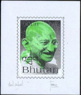 BHUTAN(1990) Bald Head Of Gandhi. Laser-printed Essay For Proposed Issue, 124 X 145 Mm, Signed By The Artist "Franco" An - Bhoutan