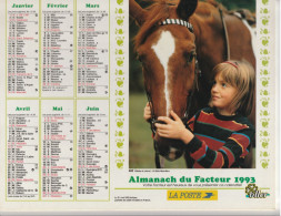 Calendrier-Almanach Des P.T.T 1993 -Fillette Et Cheval-Garçonnet Et Lapin Département AIN-01-Référence 402 - Tamaño Grande : 1991-00