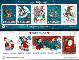 Denmark; Christmas Seals 2020 & 2021; Self Adhesive.  2 Sheets, Each With 5 Mega Stanps.  MNH(**), Not Folded. - Feuilles Complètes Et Multiples