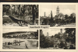 42268096 Auerbach Vogtland Die Drei Wahrzeichen Blick Vom Stadtpark Waldbad Brun - Auerbach (Vogtland)