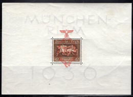 GERMANY(1937) Horse Race. Souvenir Sheet Overprinted In Red For 4th Running Of "brown Ribbon" Race On Watermarked Paper. - Blokken