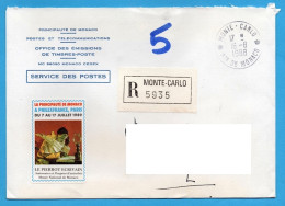 MONACO LETTRE RECOMMANDEE 1988 AVEC VIGNETTE PHILEXFRANCE89 LE PIERROT ECRIVAIN  SERVICE DES POSTES - Covers & Documents