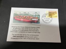 28-12-2023 (3 W 7) Singapore - Shipping Line Ocean Network Express (One Innovation) New World Record - 22,000 Containers - Other (Sea)