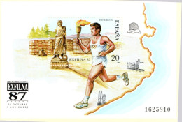 Spain Exfilna '87 Olympic Torch Runne Block Issue MNH Map - Monumenti