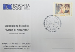 2scans Maria Di Nazareth Nella Filatelia Annunciazione Firenze 2021 Madonna Virgin Mary Esposizione Filatelica Annullo - Christianisme