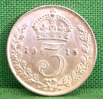 MONNAIE ARGENT  3 PENCE 1915 GEORGES V GRANDE BRETAGNE / GREAT BRITAIN SILVER COIN - F. 3 Pence