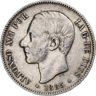 Monnaie, Espagne, Alfonso XII, 5 Pesetas, 1885 (87), Madrid, TB+, Argent, KM:688 - Erstausgaben