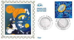 FRANCE 2001 INTRODUCTION OF THE "EURO" OFFICIAL FIRST DAY COVER USED - Farbtests 1945-…