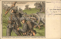 42253288 Hartenstein Zwickau Soldaten Im Felde Kanone Widmung Kuenstlerkarte Har - Hartenstein
