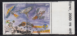 Tab Of Se-tenent , Used India 2000 Space Programme Space Satellite Flag Astronaut Astronomy, Planet, Solar Panel, Energy - Used Stamps