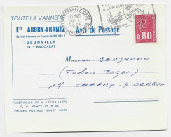 BEQUET 80C ROUGE SEUL CARTE AVIS DE PASSAGE ETS AUBRY FRANTZ 54 BACCARAT VANNERIE OBL MEC LA ROCHELLE GARE 29.1.1975 - 1971-1976 Marianne Van Béquet