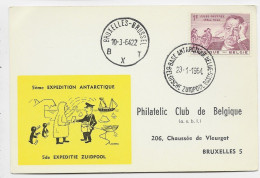 BELGIQUE 1FR SEUL CARTE ANTARCTIQUE 28.1.1964 POUR BRUXELLES VIGNETTE JAUNE 5EME EXPEDITION ANTARCTIQUE POLAIRE - Lettres & Documents