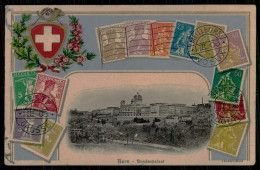 SWITZERLAND-BERN-PHILATELIQUE-Bundespalast.( Ed. Artist. Atelier H. Guggenheim & Co. Nº 105- 14523/14553) Carte Postale - Timbres (représentations)