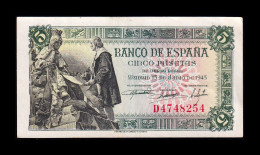 España Spain 5 Pesetas Capitulaciones 1945 Pick 129a Serie D Ebc/+ Xf/+ - 5 Peseten