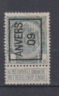 BELGIË - PREO - Nr 8 A - ANVERS "09" - (*) - Tipo 1906-12 (Stendardi)