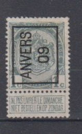 BELGIË - PREO - Nr 8 A - ANVERS "09" - (*) - Typos 1906-12 (Armoiries)