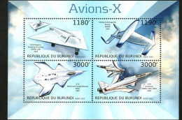Burundi 2012 High Tech Aircraft Pegasus Unmanned Fighter X-50 Dragonfly Test Plane,MS MNH - Unused Stamps