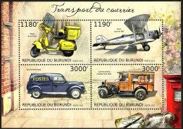 Burundi 2012 Post Transport Post Car Aircraft Motorcycle,MS MNH - Neufs