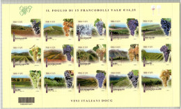 Italy 2015, Fruit, Fruits, Grapes, Wines, Self-Adhesive, Sheetlet Of 15v, MNH** - Vins & Alcools