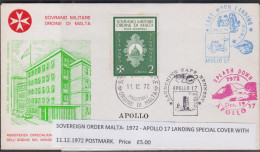 SPACE - MALTA /SOVEREIGN ORDER - 1972 - APOLLO 17 LANDING COVER SPECIAL POSTMARS AND CACHETS - Azië