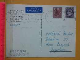 KOV 487-21- Correspondence Chess Fernschach Postcard,  SKARER NORWAY - BELGRADE, Schach Chess Ajedrez échecs - Chess