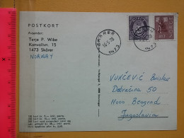 KOV 487-22- Correspondence Chess Fernschach Postcard,  SKARER NORWAY - BELGRADE, Schach Chess Ajedrez échecs - Chess